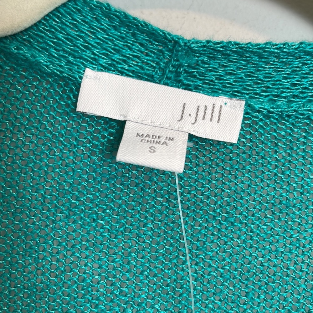 J. Jill linen blend long knit Cardigan sweater in color lagoon size small - Picture 4 of 8